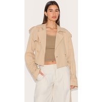 Beige Cropped Belted Hem Trench Coat