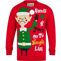 Jumpers Men’s Hands Up Motif Novelty Knitted Christmas Jumper in George Red – Merry Christmas Jumpers Men’s Hands Up Motif Novelty Knitted Christmas Jumper in George Red – Merry Christmas