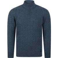 Jumpers Darren Recycled Cotton Chunky Cable Knit Quarter Zip Funnel Neck Jumper in Denim Twist
