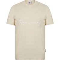 Shirts Carcle Embroidery & Print Motif Cotton Jersey Shirt in Rainy Day Beige