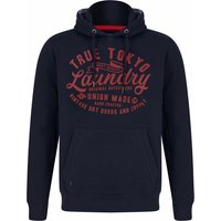 Hoodies Sweatshirts Sword Motif Brushback Fleece Pullover Hoodie in Sky Captain Navy