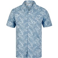 Shirts Paraiso Tropical Palm Print Short Sleeve Open Collar Cotton Hawaiian Shirt in Light Blue Chambray Shirts Paraiso Tropical Palm Print Short Sleeve Open Collar Cotton Hawaiian Shirt in Light Blue Chambray