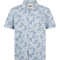 Shirts Mauna Kea Tropical Floral Print Short Sleeve Open Collar Cotton Hawaiian Shirt in Light Blue Chambray Shirts Mauna Kea Tropical Floral Print Short Sleeve Open Collar Cotton Hawaiian Shirt in Light Blue Chambray