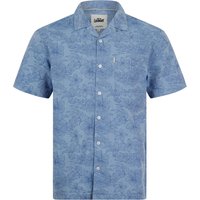 Shirts Alister Tropical Floral Print Short Sleeve Open Collar Cotton Hawaiian Shirt in Blue Chambray Shirts Alister Tropical Floral Print Short Sleeve Open Collar Cotton Hawaiian Shirt in Blue Chambray