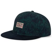 Caps Elvegata Palm Print Cotton Baseball Cap with Faux Suede Peak in Navy One Size