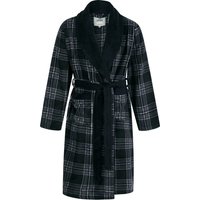 Dressing Gown Men’s Conrad Plaid Check Design Soft Fleece Dressing Gown in Black