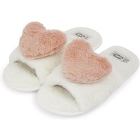 Slippers Heart Faux Fur Open Toe Slippers with Faux Fur Lining in Cream – –