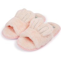 Slippers Bunny Faux Fur Open Toe Slippers with Faux Fur Lining in Pink – – Slippers Bunny Faux Fur Open Toe Slippers with Faux Fur Lining in Pink – –