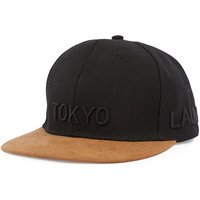 Caps Myshkin Flat-Peak Snapback Baseball Cap with Faux Suede Peak in Black Denim One Size