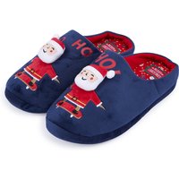 Slippers Men’s Ho Ho Santa D Christmas Mule Slippers in Navy – Merry Christmas – –
