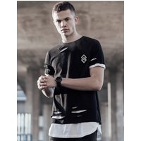 Shirts St Alpha Layered Longline Shirt with Rips in Jet Black – Saint & Sinner Shirts St Alpha Layered Longline Shirt with Rips in Jet Black – Saint & Sinner