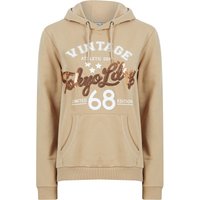 Hoodies Sweatshirts Sparked Sequin Motif Brushback Fleece Pullover Hoodie in Beige