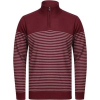 Jumpers Humphrey Striped Half Zip Neck Knit Jumper in Wine – Kensington Eastside Jumpers Humphrey Striped Half Zip Neck Knit Jumper in Wine – Kensington Eastside