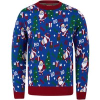 Jumpers Santa Repeat Motif Novelty Christmas Jumper in Sapphire Blue – Merry Christmas Jumpers Santa Repeat Motif Novelty Christmas Jumper in Sapphire Blue – Merry Christmas