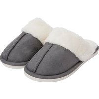 Slippers Rio Faux Suede Mule Slippers with Faux Fur Lining & Trim in Grey – –