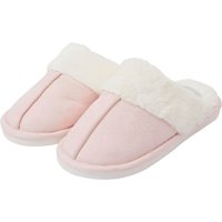 Slippers Rio Faux Suede Mule Slippers with Faux Fur Lining & Trim in Light Pink – – Slippers Rio Faux Suede Mule Slippers with Faux Fur Lining & Trim in Light Pink – –