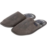 Slippers Taylored Fleece Lined Mule Slippers with Checked Lining in Grey – – Slippers Taylored Fleece Lined Mule Slippers with Checked Lining in Grey – –