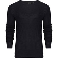 Jumpers Mellow Crew Neck Knitted Jumper in Medieval Blue Black – Dissident
