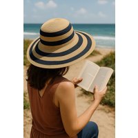 Cailin Natural and Navy Striped Straw Hat Cailin Natural and Navy Striped Straw Hat