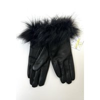 Isla Black Leather Cuffed Faux Fur Gloves