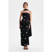Lavish Alice IVY Star Embellished Bandeau Corset Top With Scarf In Black