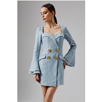 Lavish Alice REBECCAH Oversized Rose Button Boucle Blazer Mini Dress in Blue SM Lavish Alice REBECCAH Oversized Rose Button Boucle Blazer Mini Dress in Blue SM