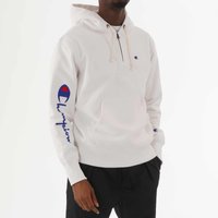 Champion Half Zip Logo Reverse Weave Hoodie – White Champion Half Zip Logo Reverse Weave Hoodie – White
