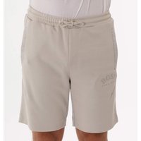 Boss Slim-fit jogging shorts in contrast fabrics with curved logo – Light Beige Boss Slim-fit jogging shorts in contrast fabrics with curved logo – Light Beige