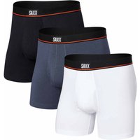 Saxx Underwear Non-Stop Stretch Cotton Pack Boxer Briefs – Black, Navy and White Saxx Underwear Non-Stop Stretch Cotton Pack Boxer Briefs – Black, Navy and White