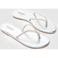 SIMMI Ersil Diamante Flip Flop Sandals in Silver