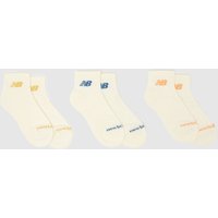 New Balance Ankle Socks Pack in Cream & Blue, Logo Detail, Fabric, Size: -.