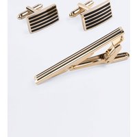 Gold and Black Coloured Rectangle Cufflinks and Tie Clip