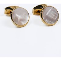 Gold Coloured Mother of Pearl Circle Cufflinks