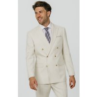 Winter White Twill Double Breasted Suit Jacket with Peak Lapel