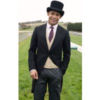 Black Wool Herringbone Morning Suit with Striped Trousers Black Wool Herringbone Morning Suit with Striped Trousers
