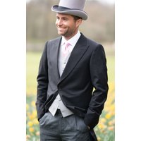 Black Herringbone Morning Suit with Striped Trousers