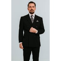 Black Double Breasted Suit with Peak Lapel