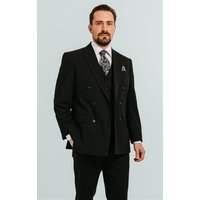 Black Double Breasted Piece Suit with Peak Lapel