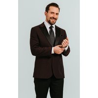 Burgundy Tuxedo with Peak Lapel & Black Trousers Burgundy Tuxedo with Peak Lapel & Black Trousers