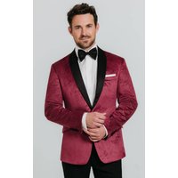 Burgundy Paisley Velvet Tuxedo with Black Trousers Burgundy Paisley Velvet Tuxedo with Black Trousers