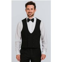 Black Double Breasted % Wool Tuxedo Waistcoat