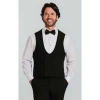Black Double Breasted Slim Fit Tuxedo Waistcoat