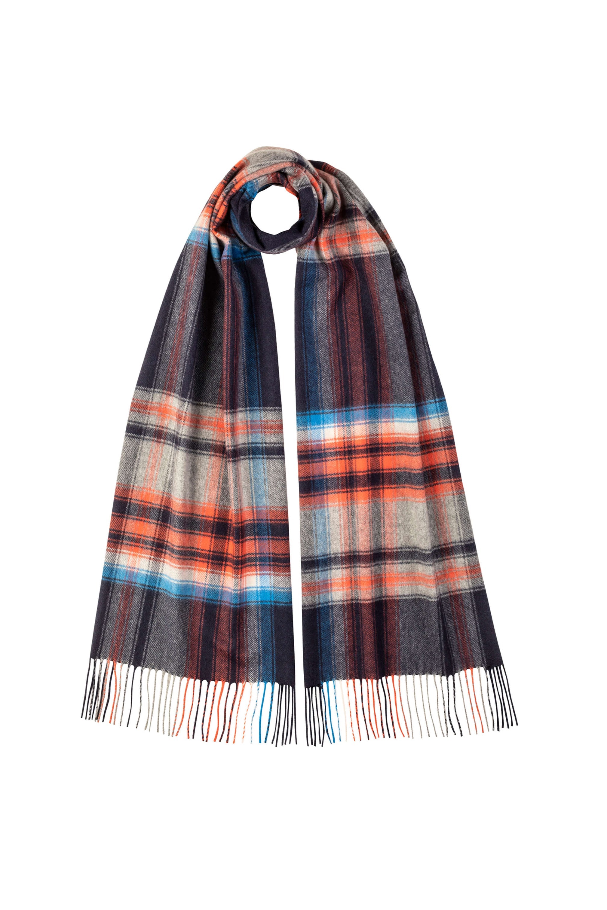 Wide Cashmere Navy Check Scarf Wide Cashmere Navy Check Scarf