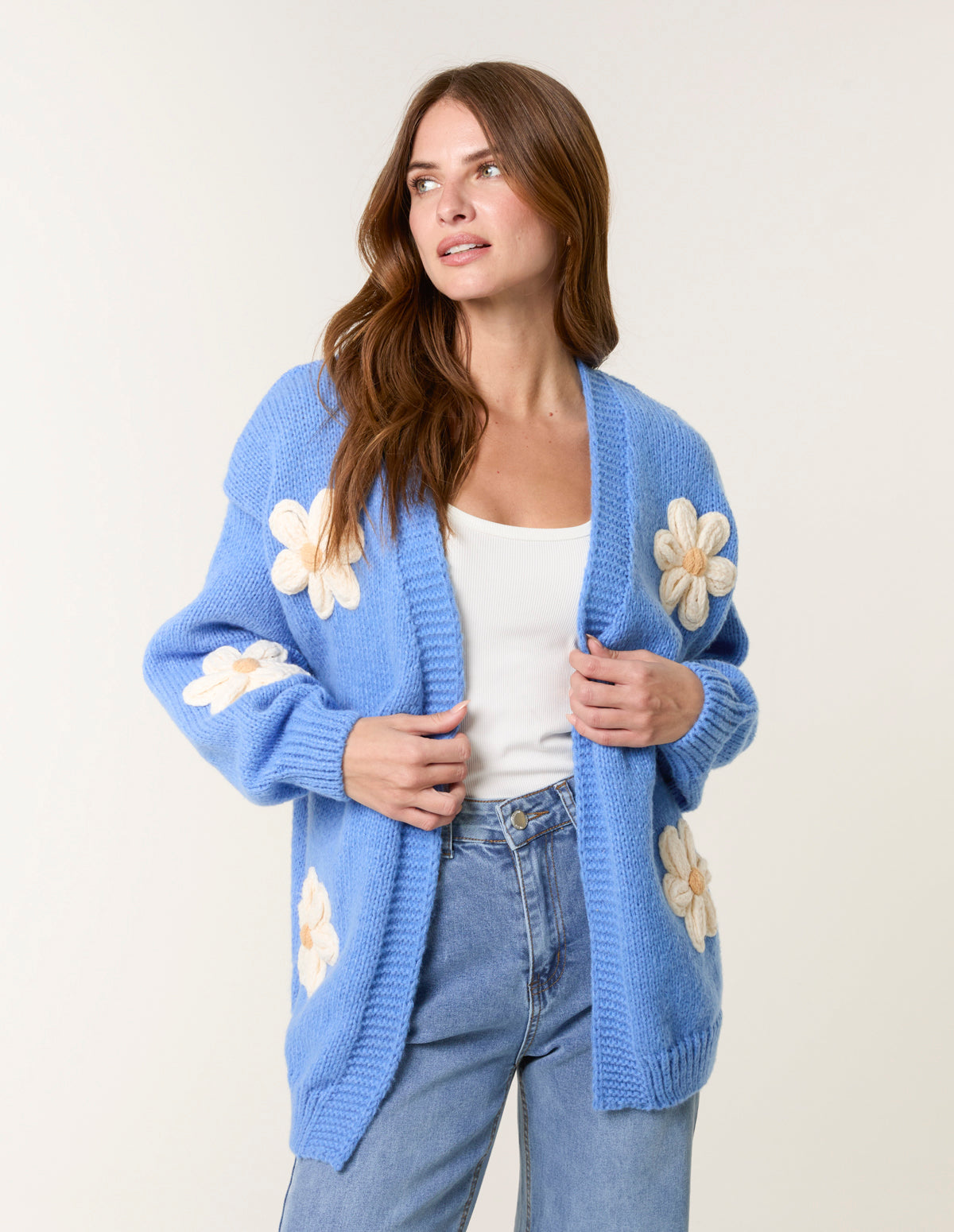 Daisy Large Flower Cardigan – SM BLUE Daisy Large Flower Cardigan – SM BLUE