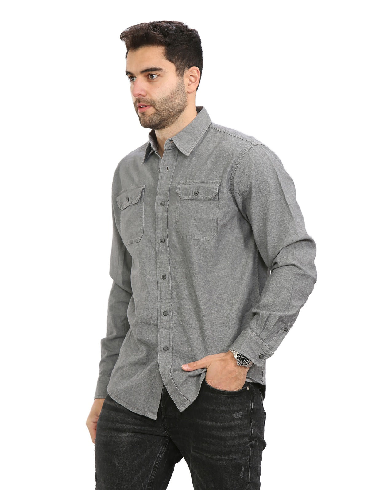 Wrangler Mens Long Sleeve Denim Shirt – Grey Wrangler Mens Long Sleeve Denim Shirt – Grey
