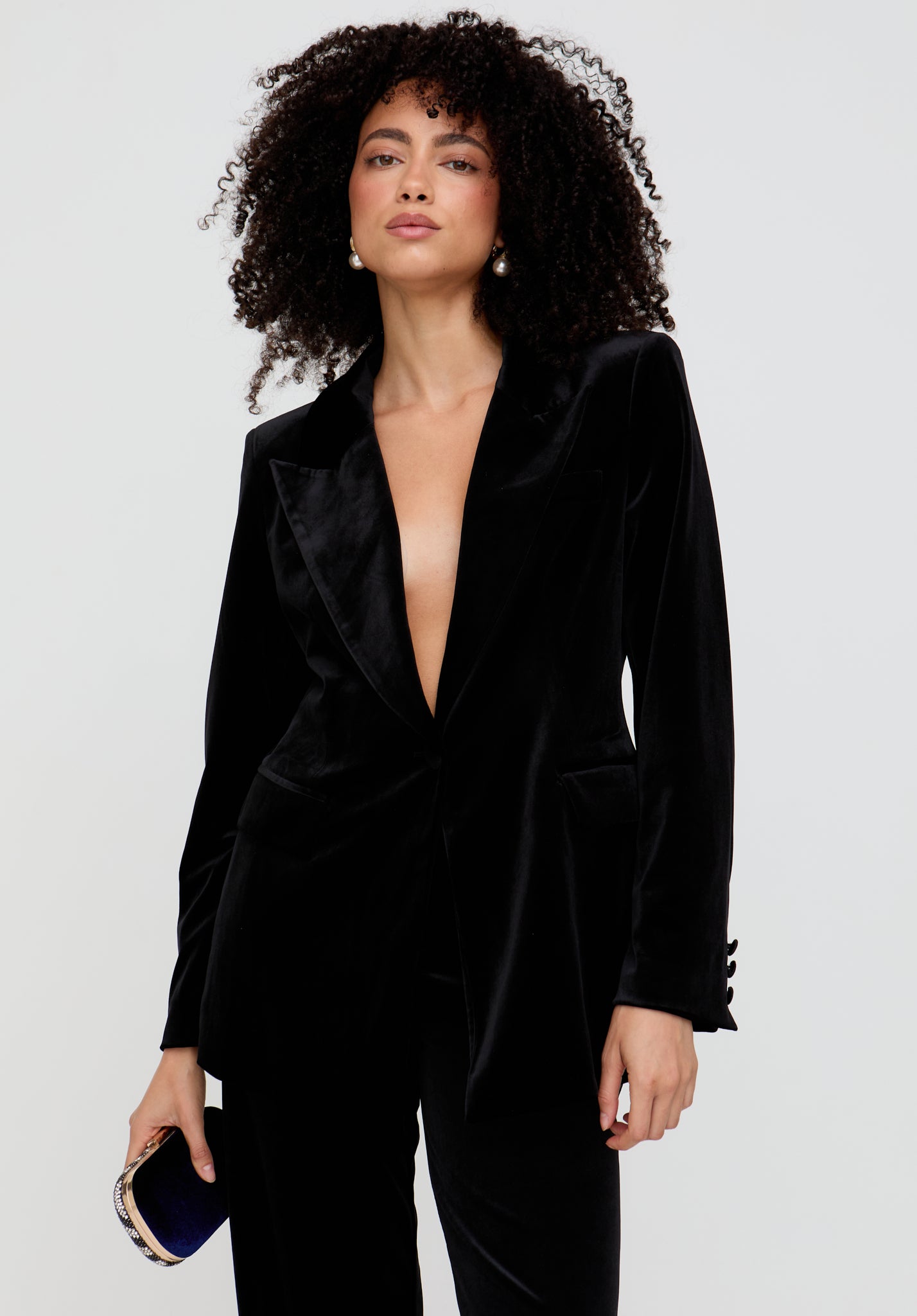 Valerie Tailored Velvet Blazer In Black