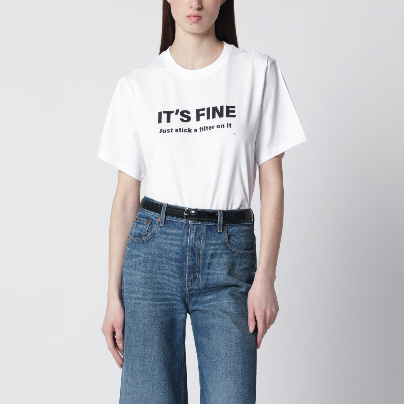 White cotton “It’s Fine” shirt