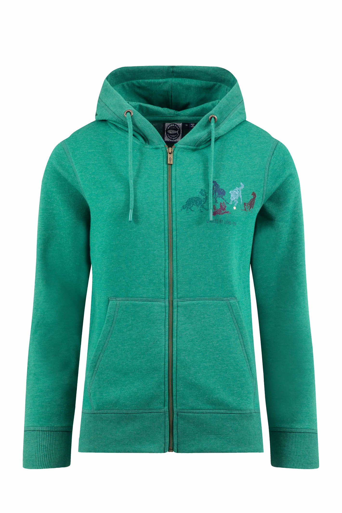 Weird Fish Franchises Graphic Full Zip Hoodie Green Ivy Size