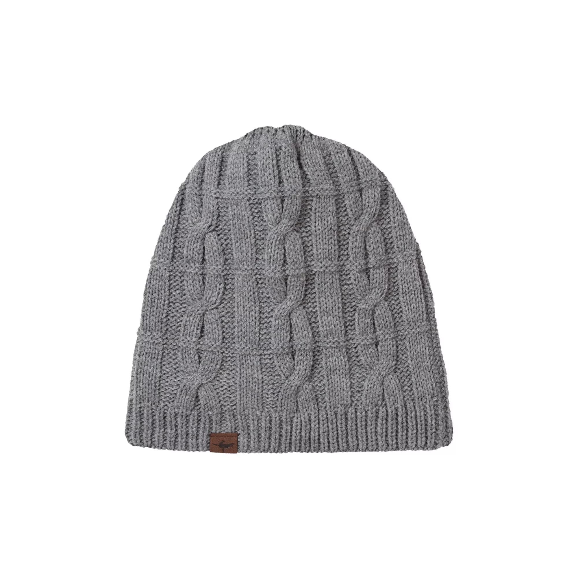 Mens Waterproof Cold Weather Cable Knit Beanie Hat – L- Grey Marl
