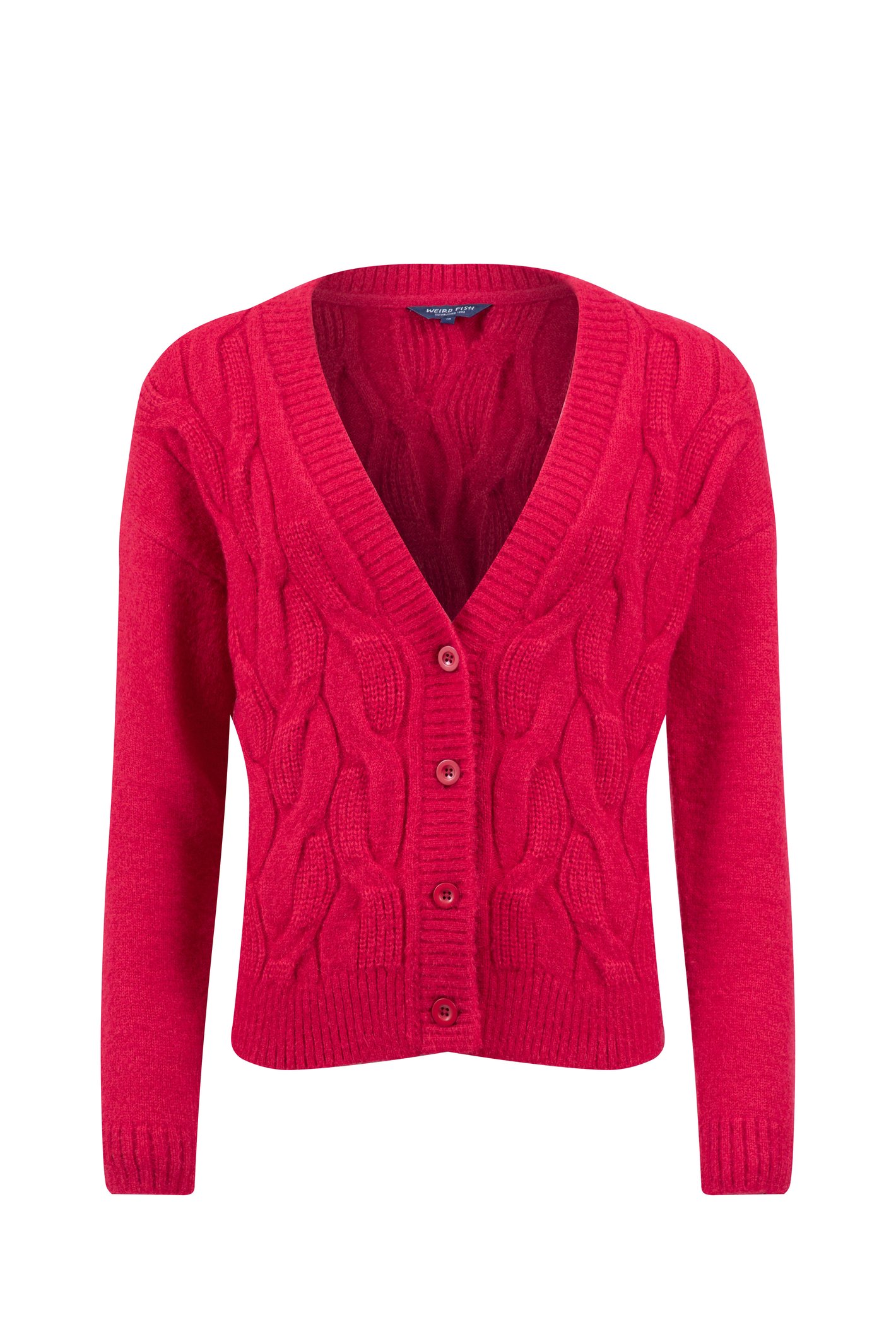 Weird Fish Rhona Super Soft Cable Knit Cardigan Garnet Size